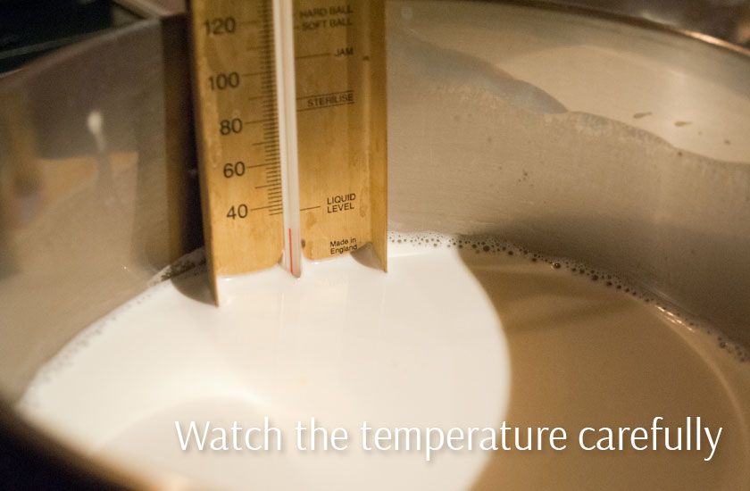 Heat the milk gently to the right temperature