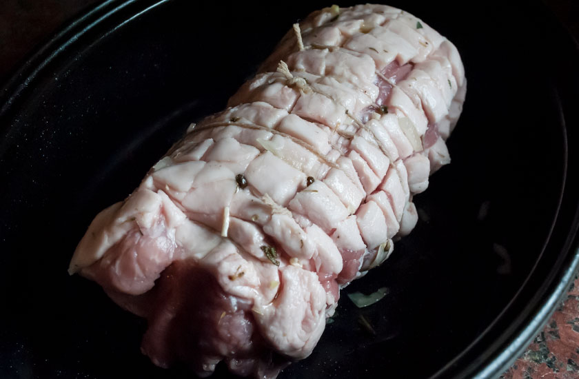 Pork tied up and ready to roast