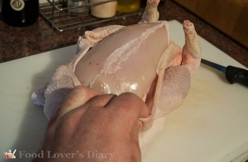 Pulling the skin off the breast